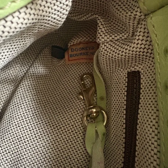 Dooney & Bourke Green Yellow Ostrich Embossed Leather Shoulder Bag Barrel Style - Picture 11 of 12